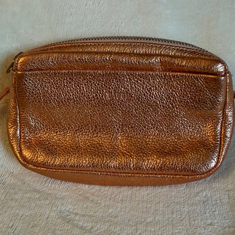 Baggu metallic copper mini cross body leather bag